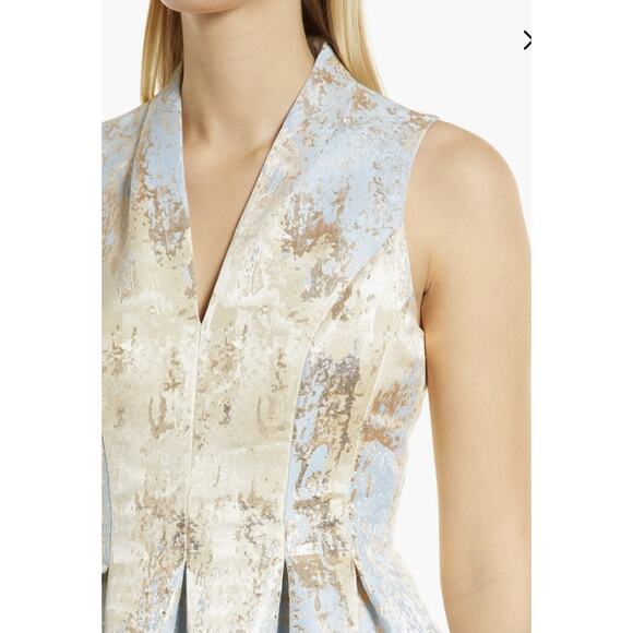 Vince Camuto Metallic Brocade Fit & Flare Dress Blue Gold Sleeveless Size 2 - Picture 4 of 12